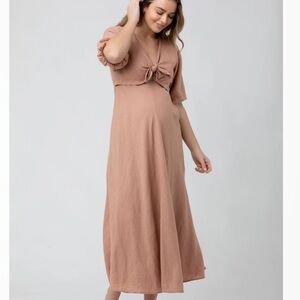 Camille Tie Front Linen Dress Clay